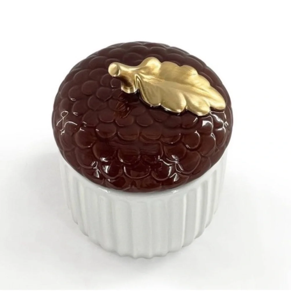 Ceramic Acorn Shaped Canister Acorn w/ Lid Gold Leaf Target Bullseye Playground